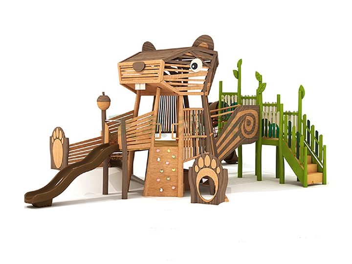 松鼠造型主题儿童木质大型滑梯
