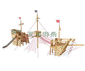 木质绳网海盗船儿童游乐设备