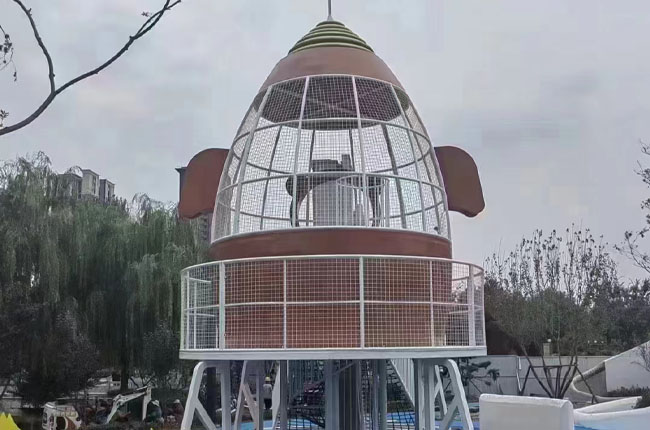 浙江金华火箭造型主题乐园不锈钢滑梯项目案例